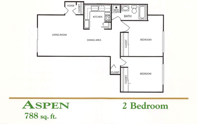Peachtree Apartments Aspen two bedroom floor plan in Clinton Township MI