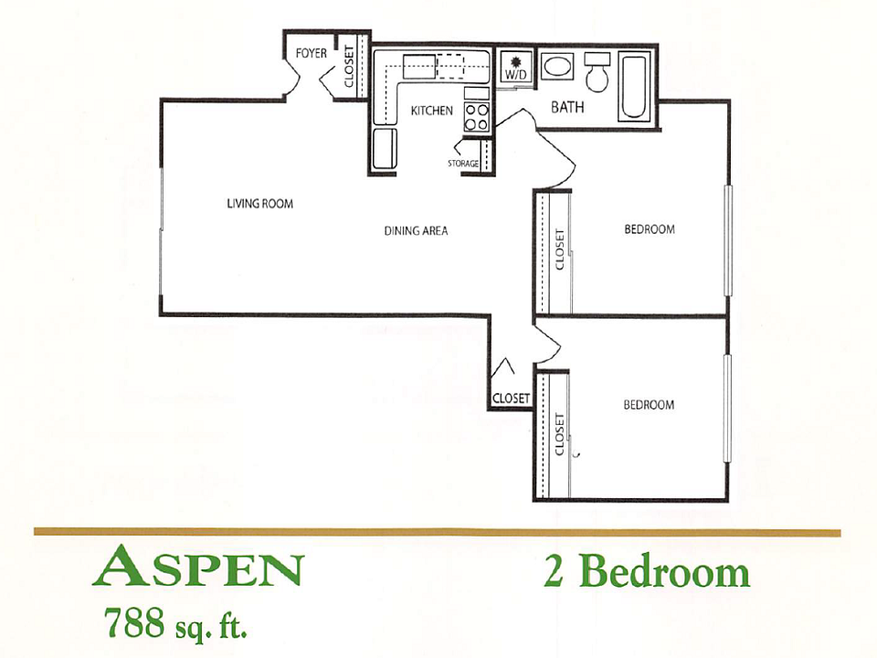 Peachtree Apartments Aspen two bedroom floor plan in Clinton Township MI