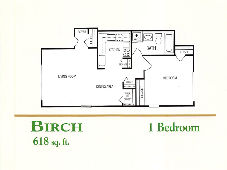 Peachtree Apartments Birch one bedroom floor plan in Clinton Township MI