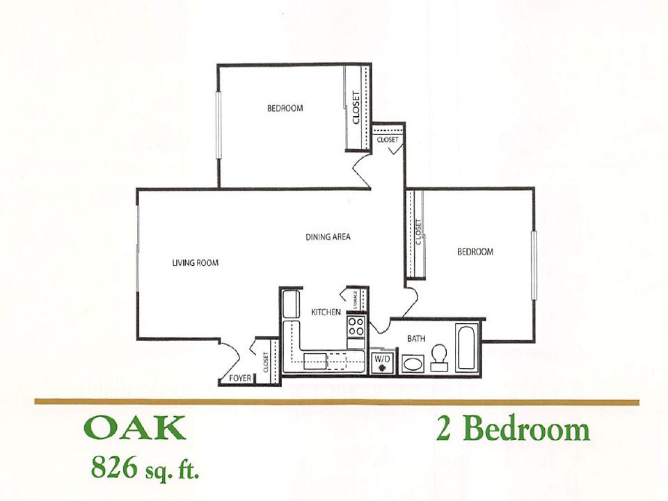 Peachtree Apartments Oak two bedroom floor plan in Clinton Township MI