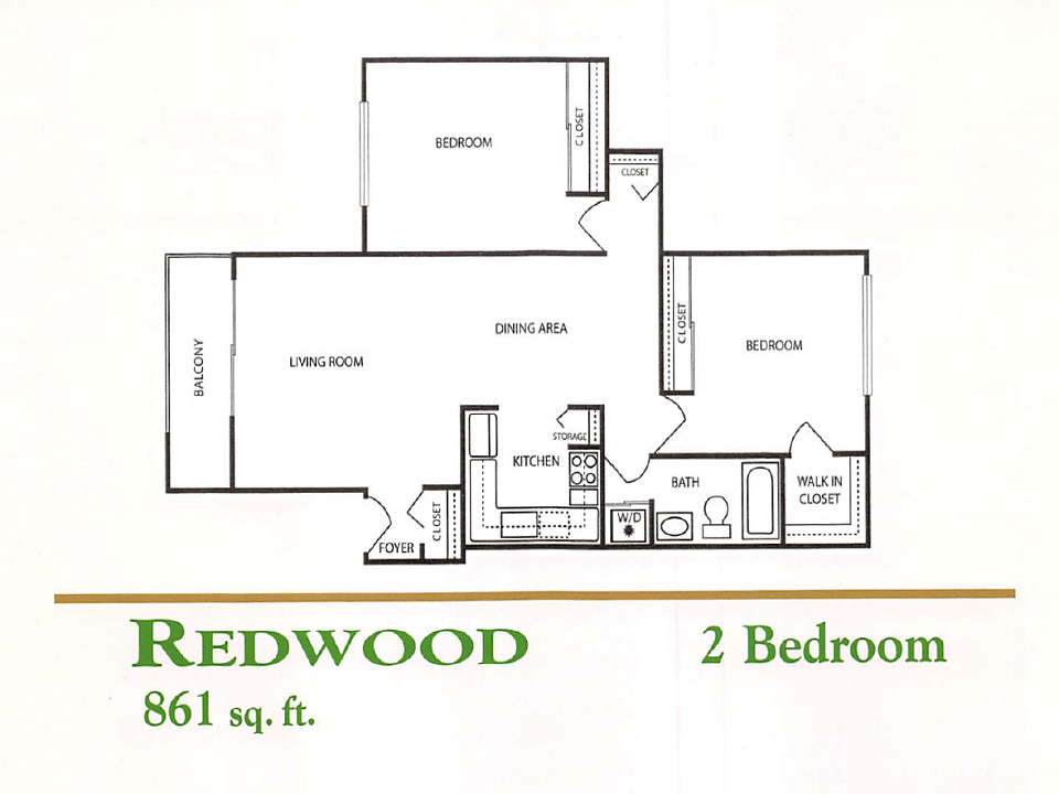 Peachtree Apartments Redwood two bedroom floor plan in Clinton Township MI