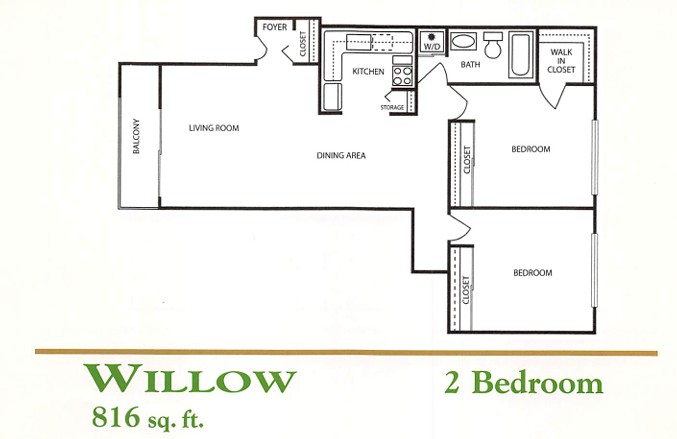 Peachtree Apartments Oak two bedroom floor plan in Clinton Township MI